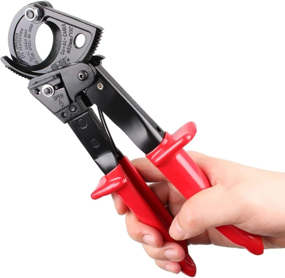 Ratchet Cable Cutter, Heavy Duty Wire Cutter for Aluminum HS-325A, Red Handle