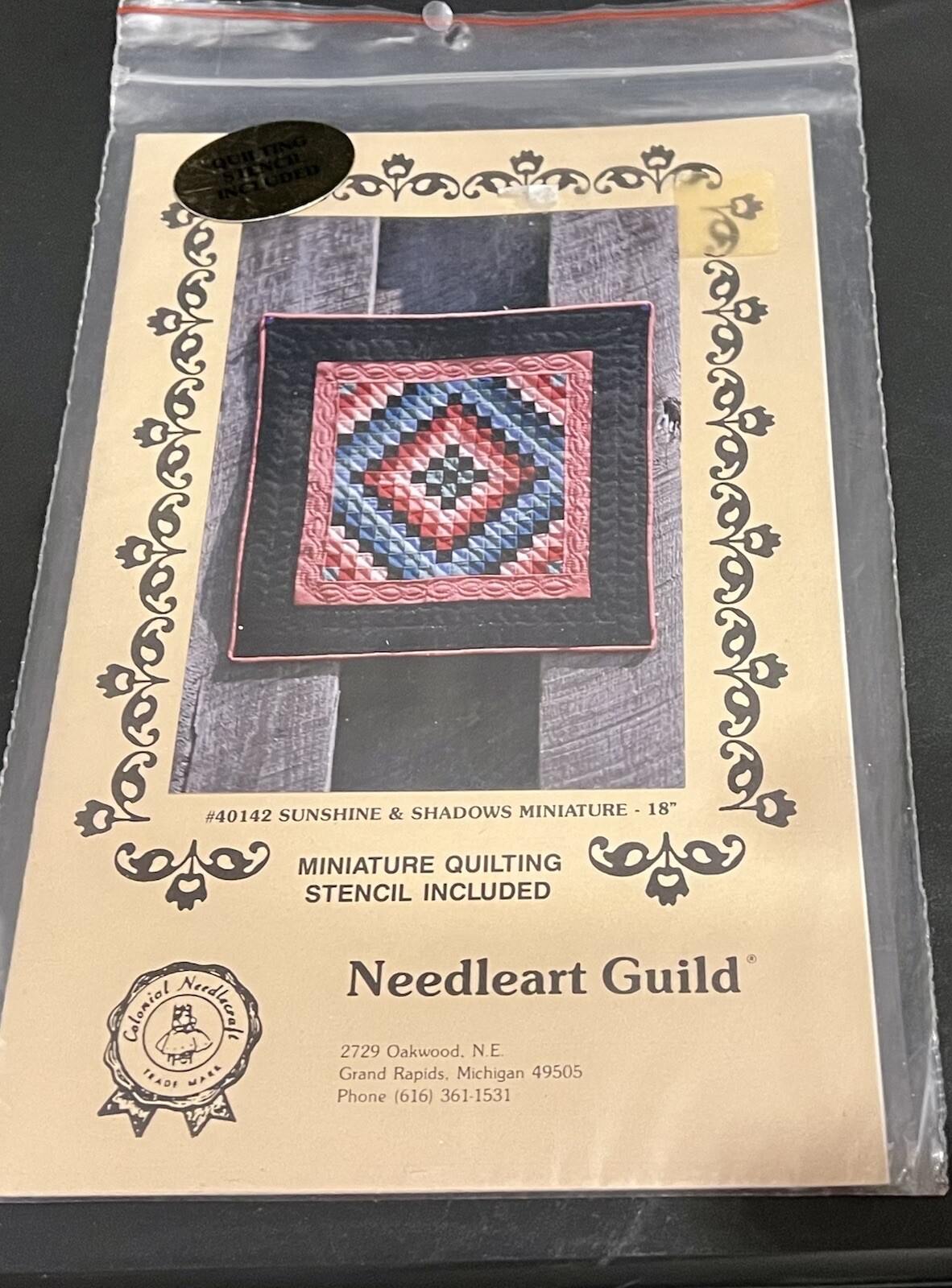 SUNSHINE & SHADOWS Miniature Wall Quilt Pattern + STENCIL INCLUDED 18” Square