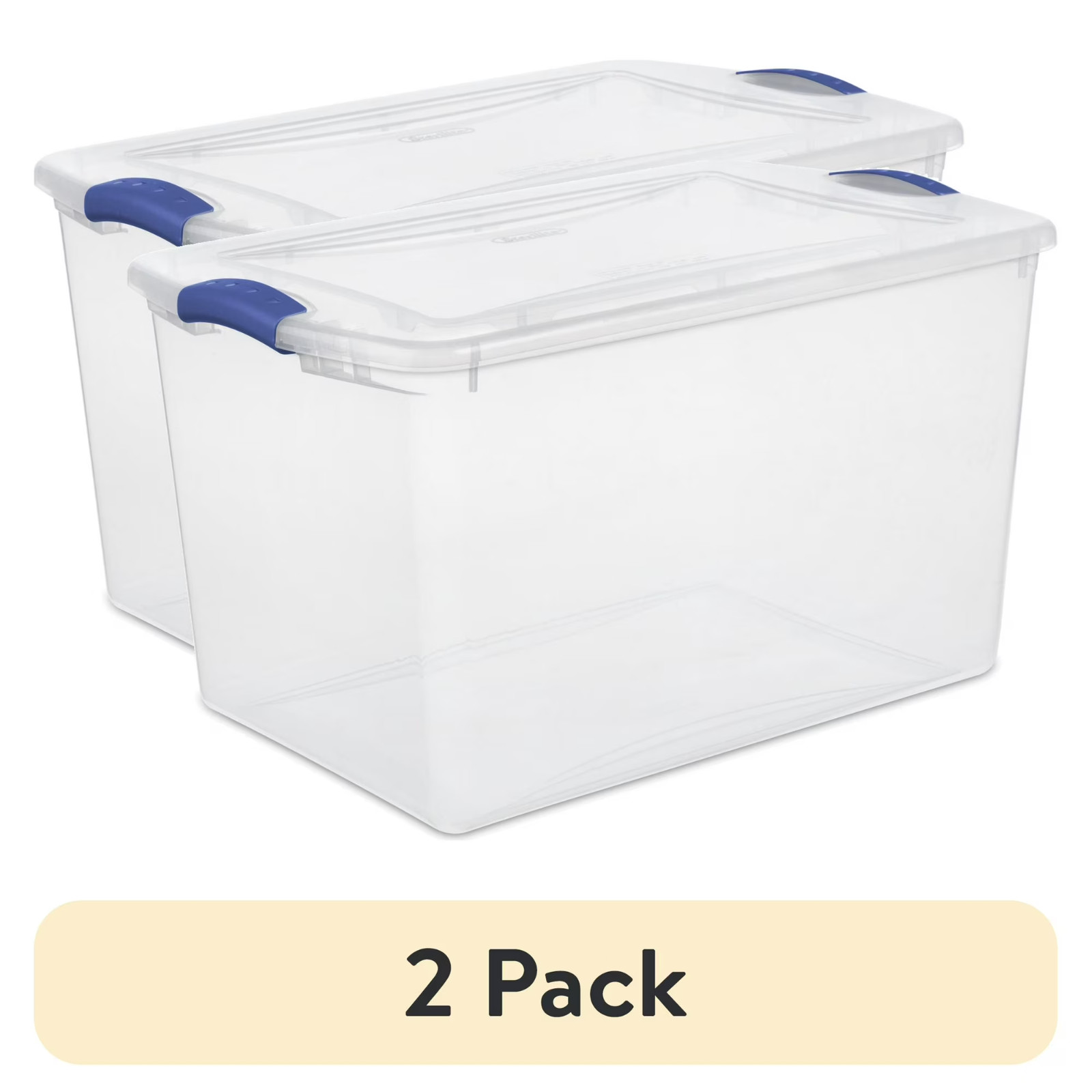 (2 pack) Sterilite 66 Quart Large Latching Storage Bin, Clear Plastic Storage Co