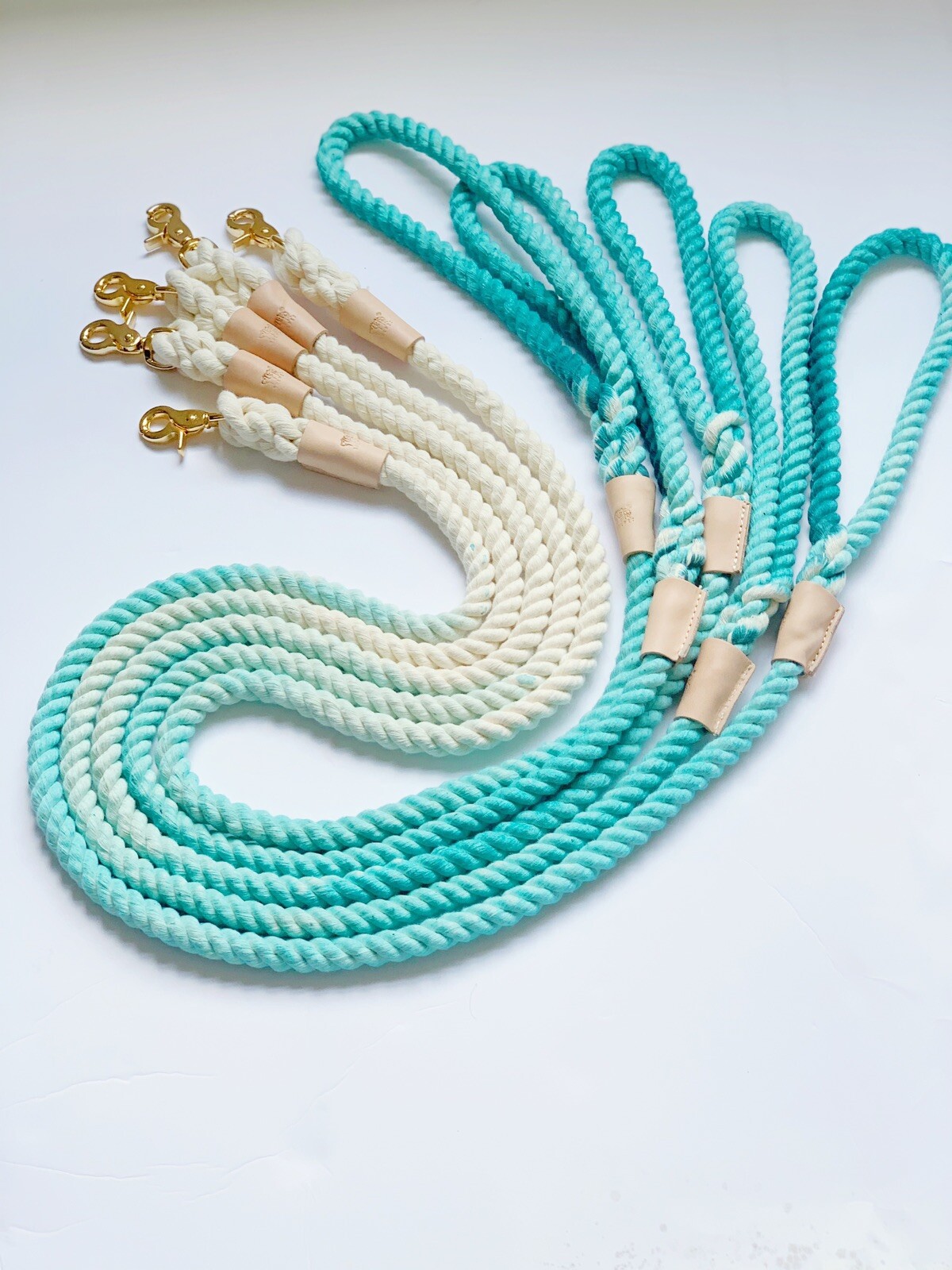 BULPET Ecofriendly Natural Cotton Handmade Heavy Duty Dog Ombre Blue Rope Leash