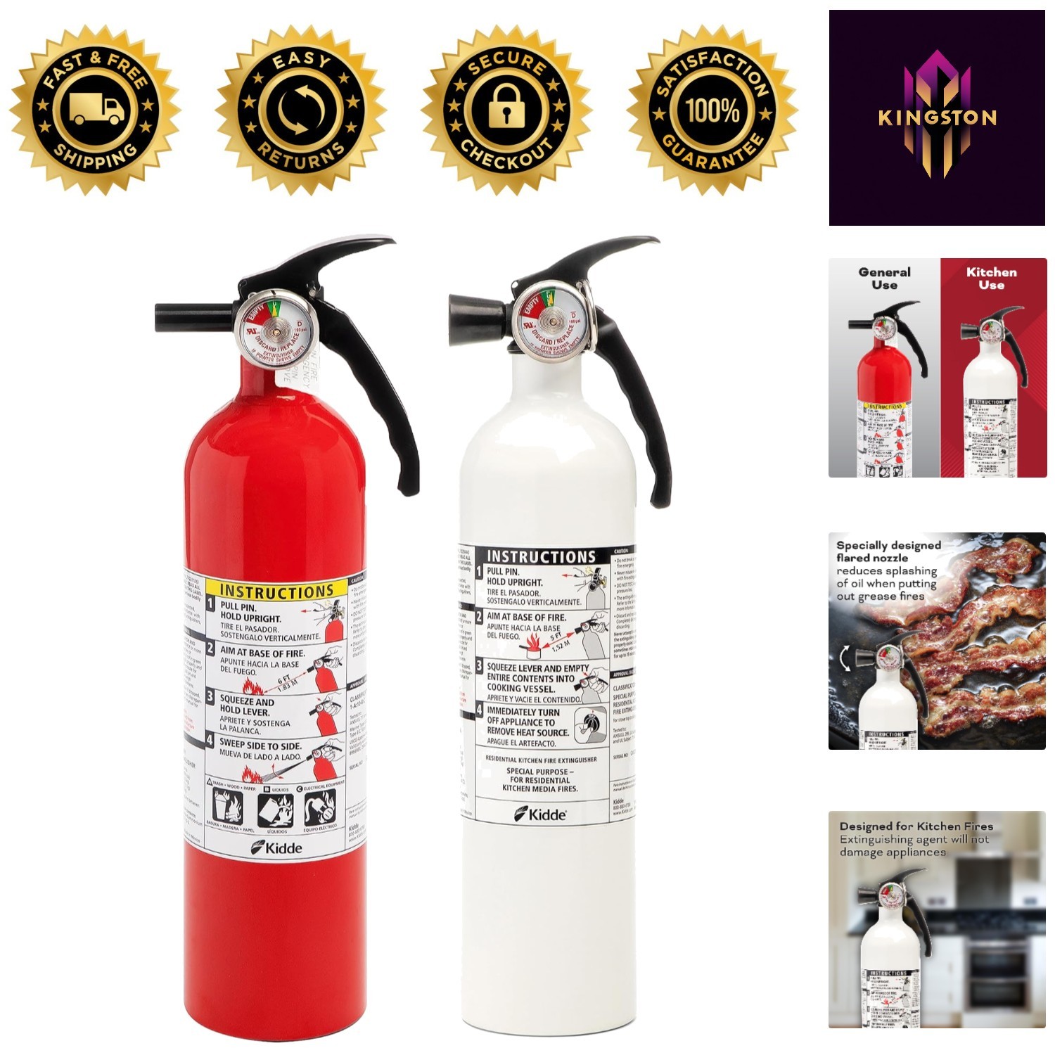 Essential Kitchen Fire Extinguishers: 2 Pack with Wall Mount Brackets Included