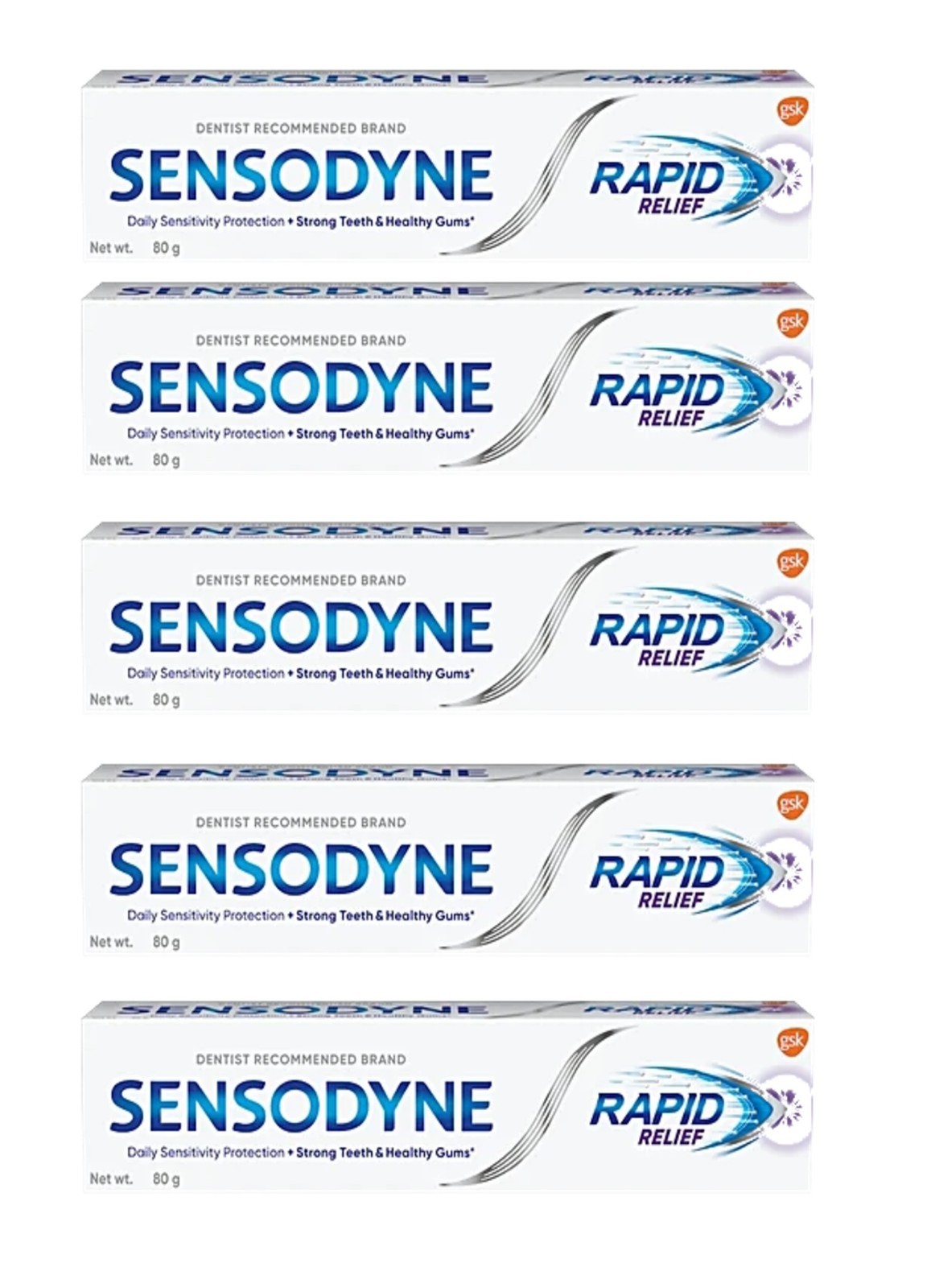 Pack of 5  Sensodyne Toothpaste Rapid Relief | Sensitivity Relief  -( 5x80g )