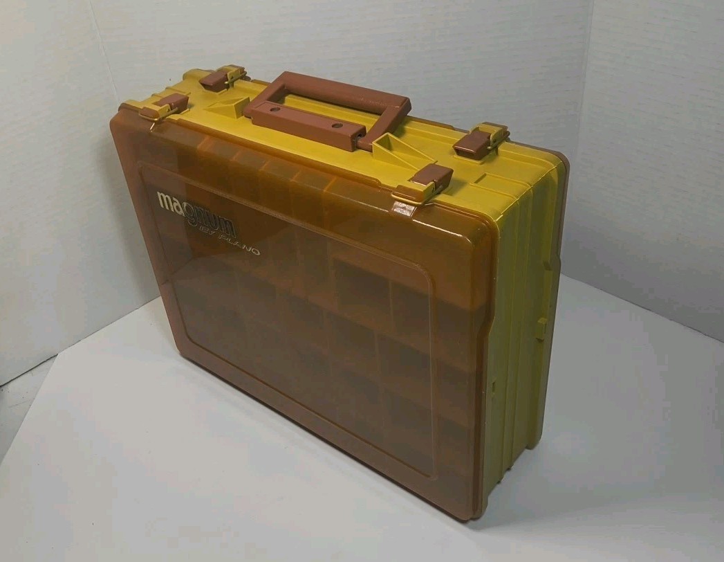 Vintage Magnum Double Sided Orange Tackle Box with Tray - Amber Fishing Dual