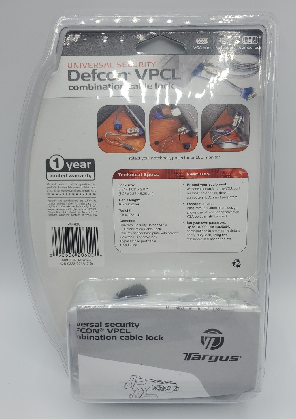 Targus Universal Security Defcon VPCL Combination Cable Lock - New