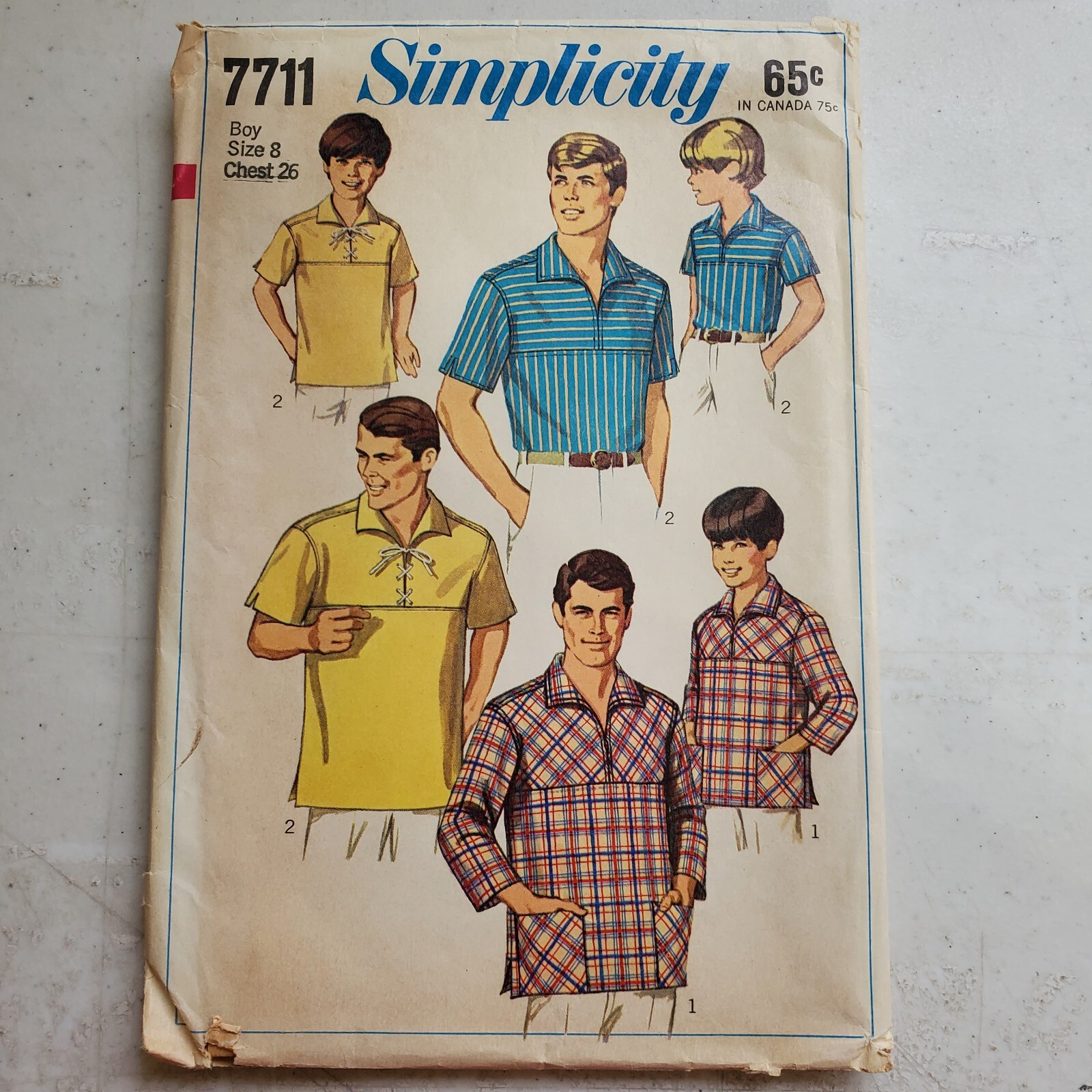 Vintage Simplicity 7711 Boys Pullover Shirt Zip or Lace-Up Yoke Childs 8 CUT '68