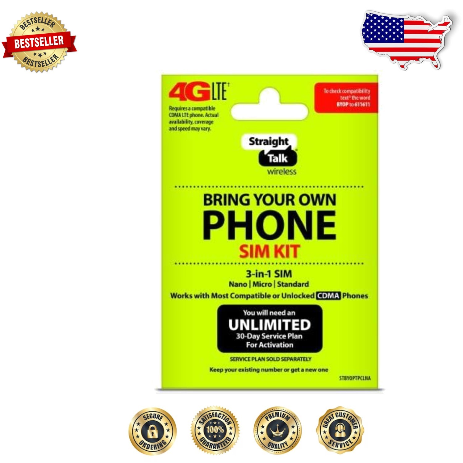 Verizon Compatible 3-in-1 SIM Card Kit - Triple Cut Nano Micro Standard