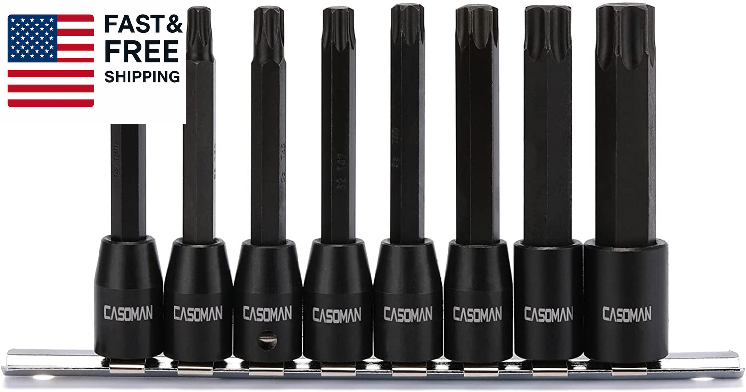 8 Piece 3/8” Drive Extra Long Torx Star Bit Socket Set, T30-T70, S2 Steel, 3.5