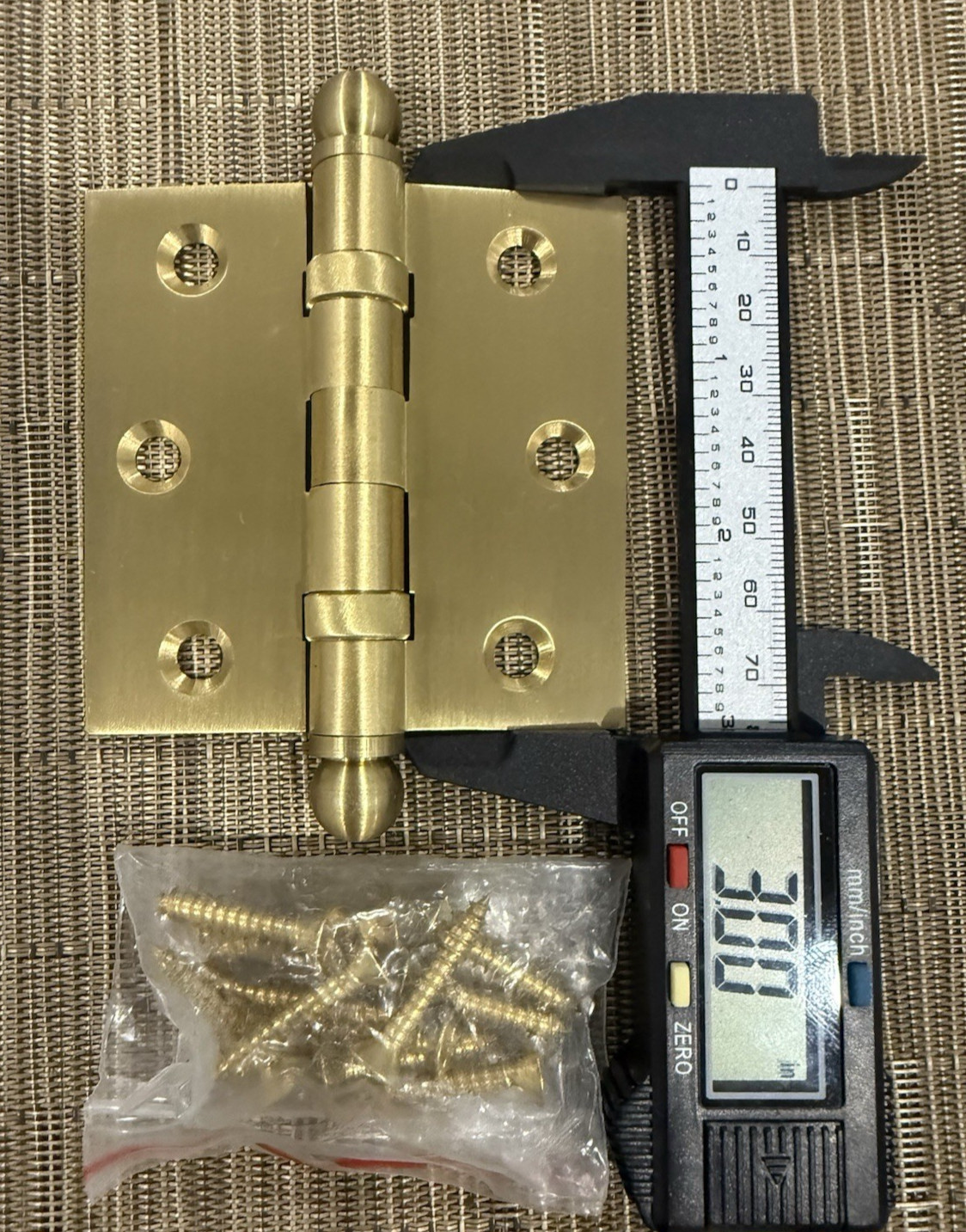 3"x 3" solid brass ball bearing door hinge, satin brushed with Ball tip
