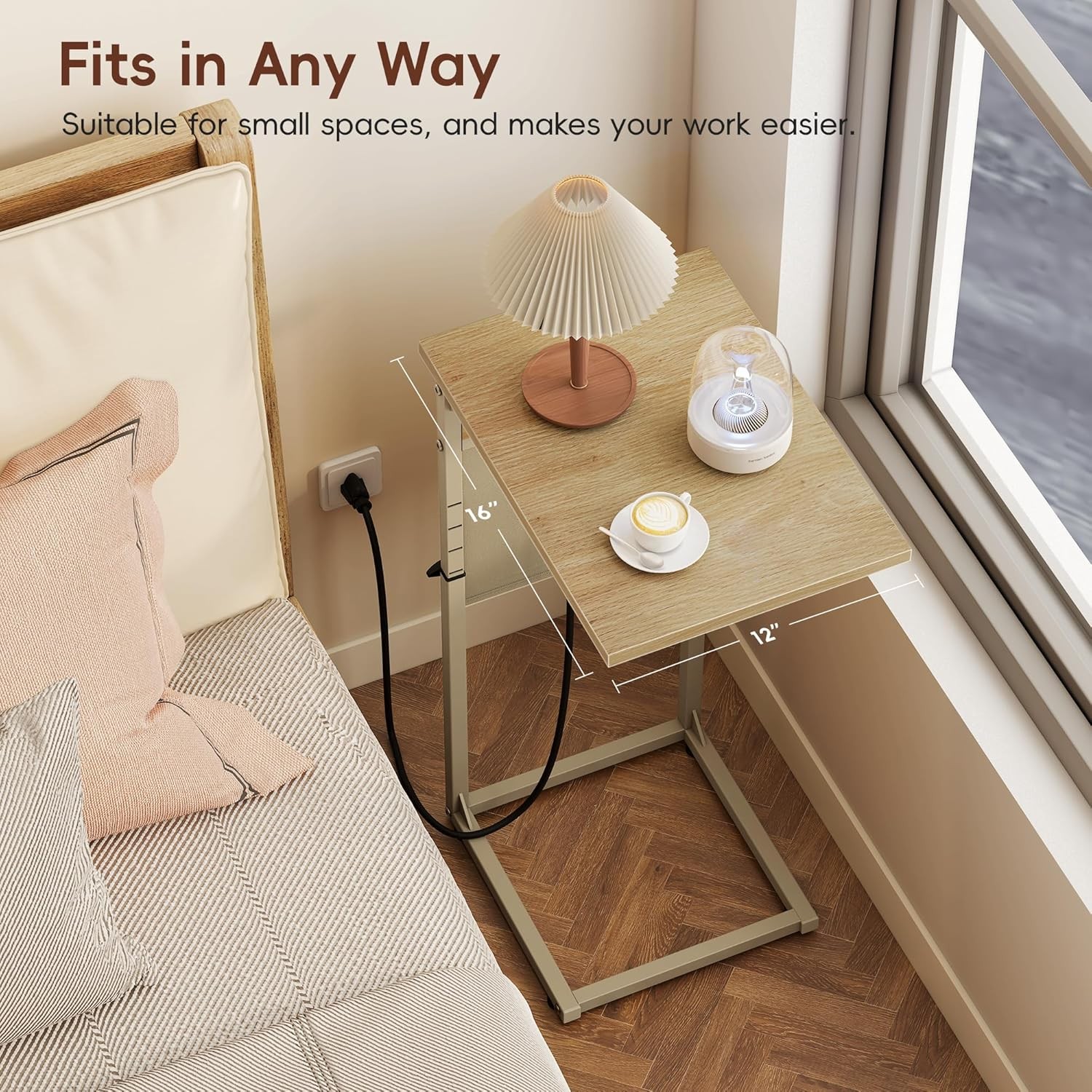 C Shaped End Table W/ Charging Station Adjustable Height C Table End Table Small