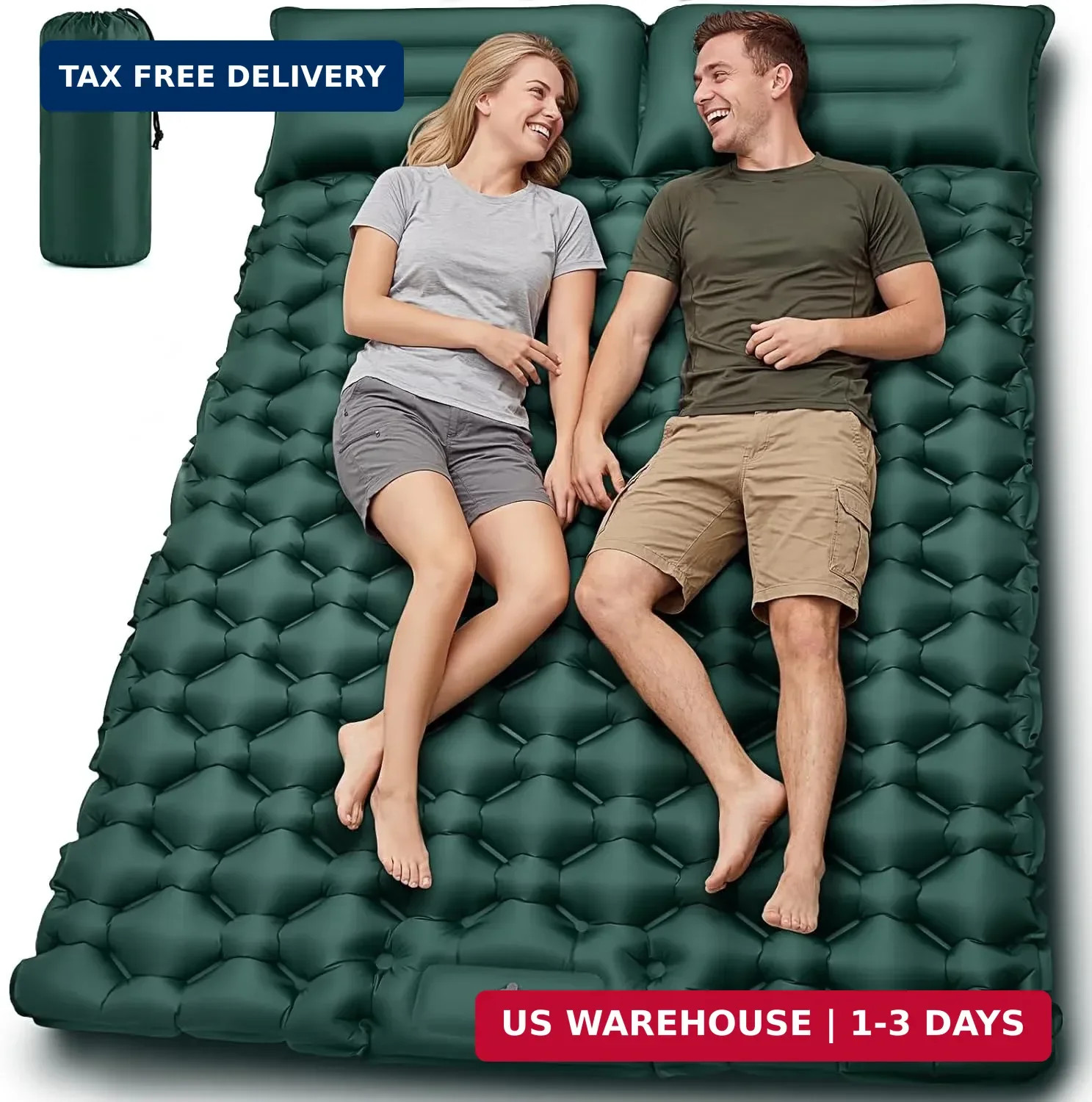 Double Camping Sleeping Pad, 4" Extra Thick 2 Person Inflatable Sleeping Pad