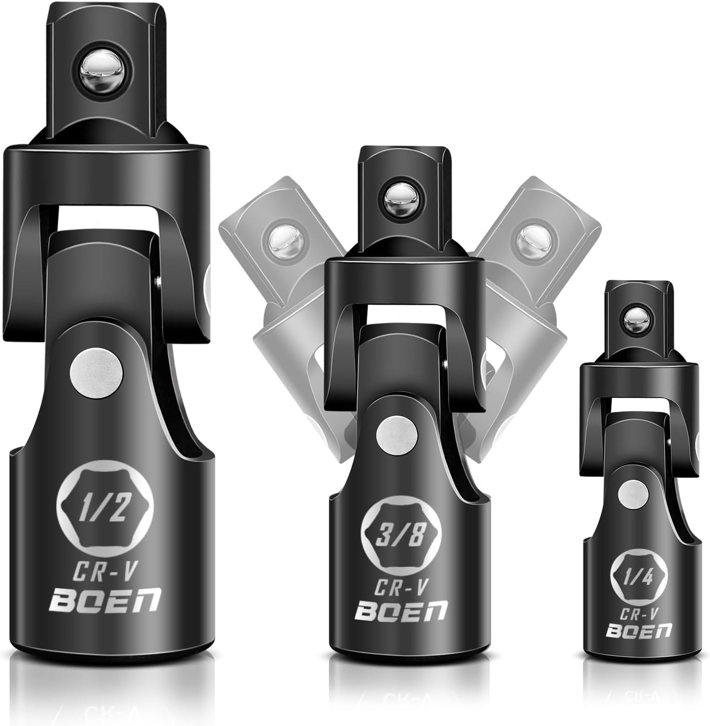 3 Pack Universal Joint Socket Adapter Set 1/2 3/8 1/4 CRV Steel