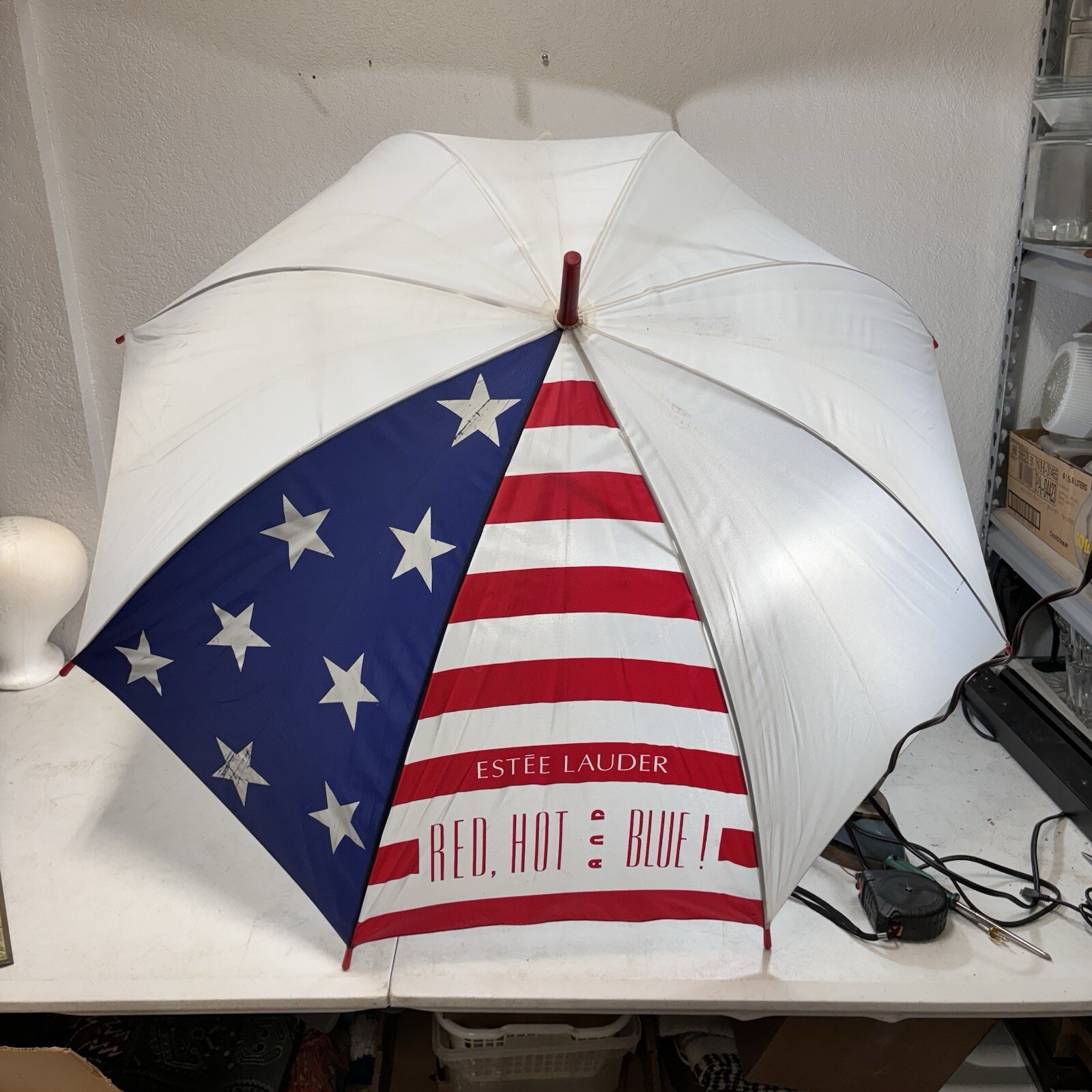 Estee Lauder Red Hot White Blue Auto Open Stick Umbrella Patriotic