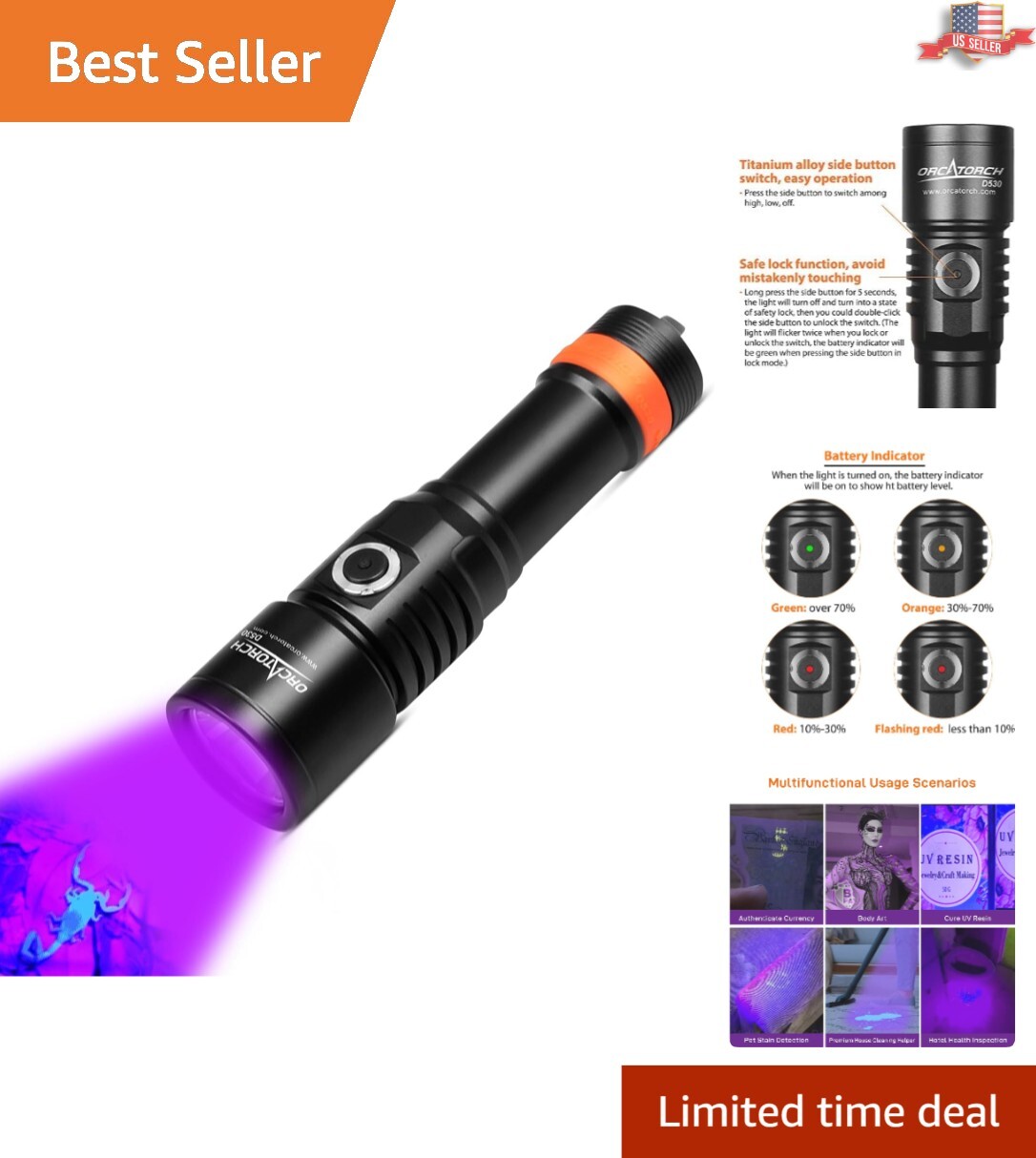 Compact Diver’s Essential - 395NM Whisper-Quiet UV Flashlight for All Adventures