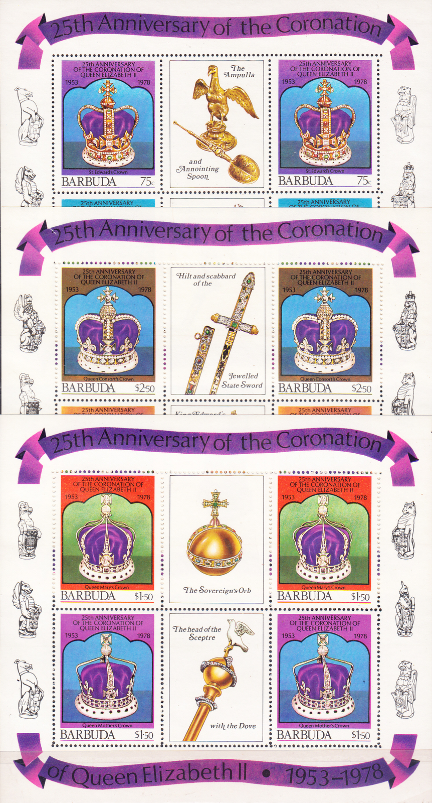 W BARBUDA 0345-347 QUEEN ELIZABETH CORONATION 25TH ANNIVERSARY
