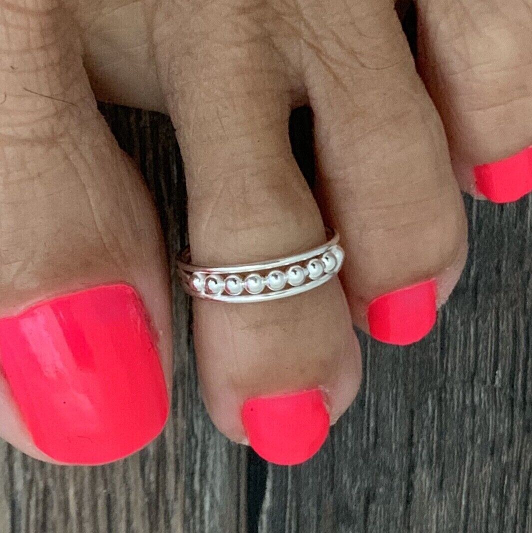 Women's 925 Silver Solid Metal Adjustable Beads Toe Ring