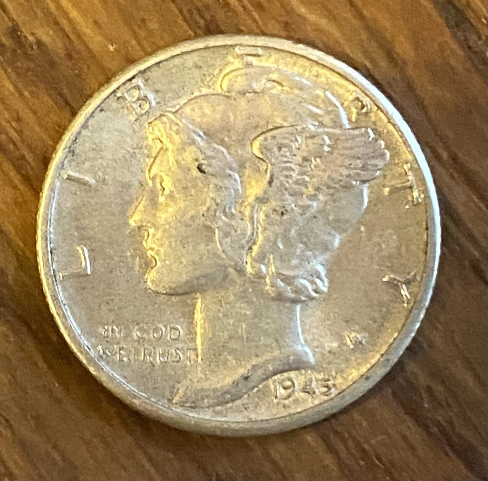 1945-D Mercury Dime AU WWII Era 90% Silver Denver Winged Liberty US Coin 10C