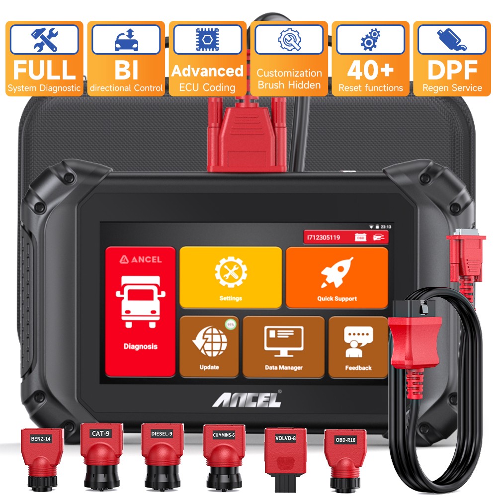 ANCEL V5 HD Diesel Heavy Duty Truck Scanner OBD2 Scan Tool DPF Regen ECU Coding