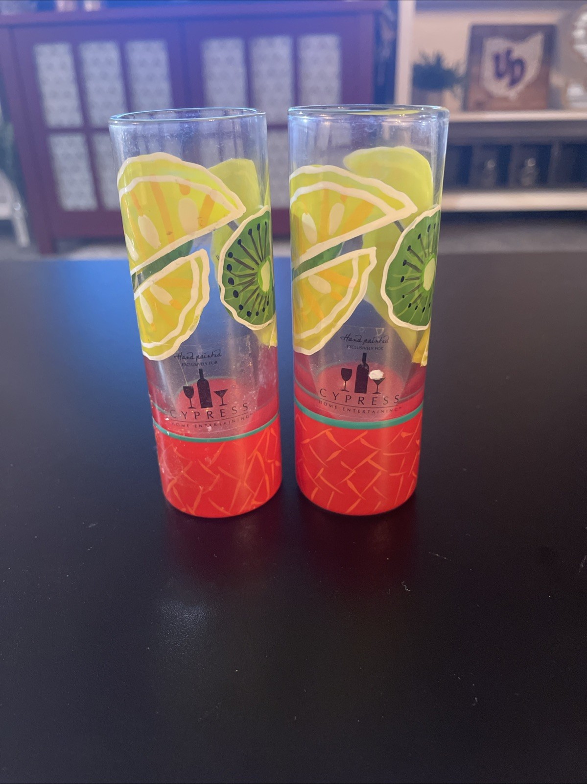 Cypress Home Entertaining Lemon Kiwi Tall Shot Glasses Brand New Set Of 2
