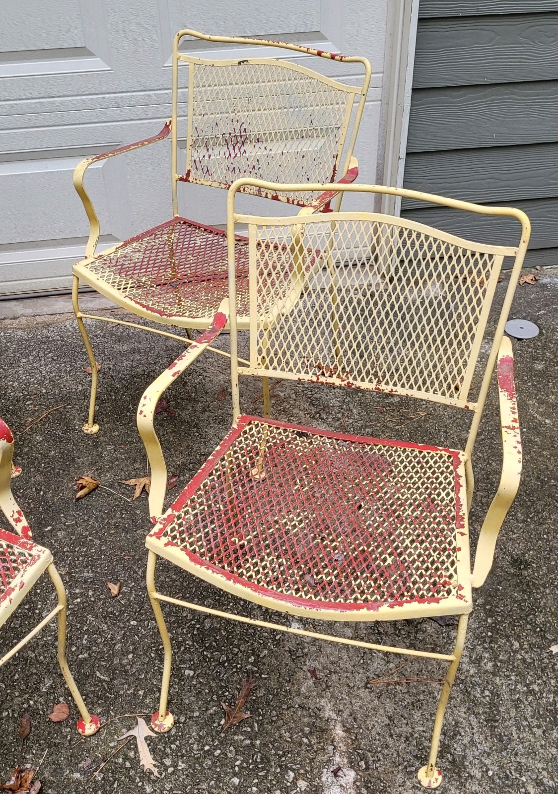 4 Vintage Wrought Iron Yellow Patio Chairs