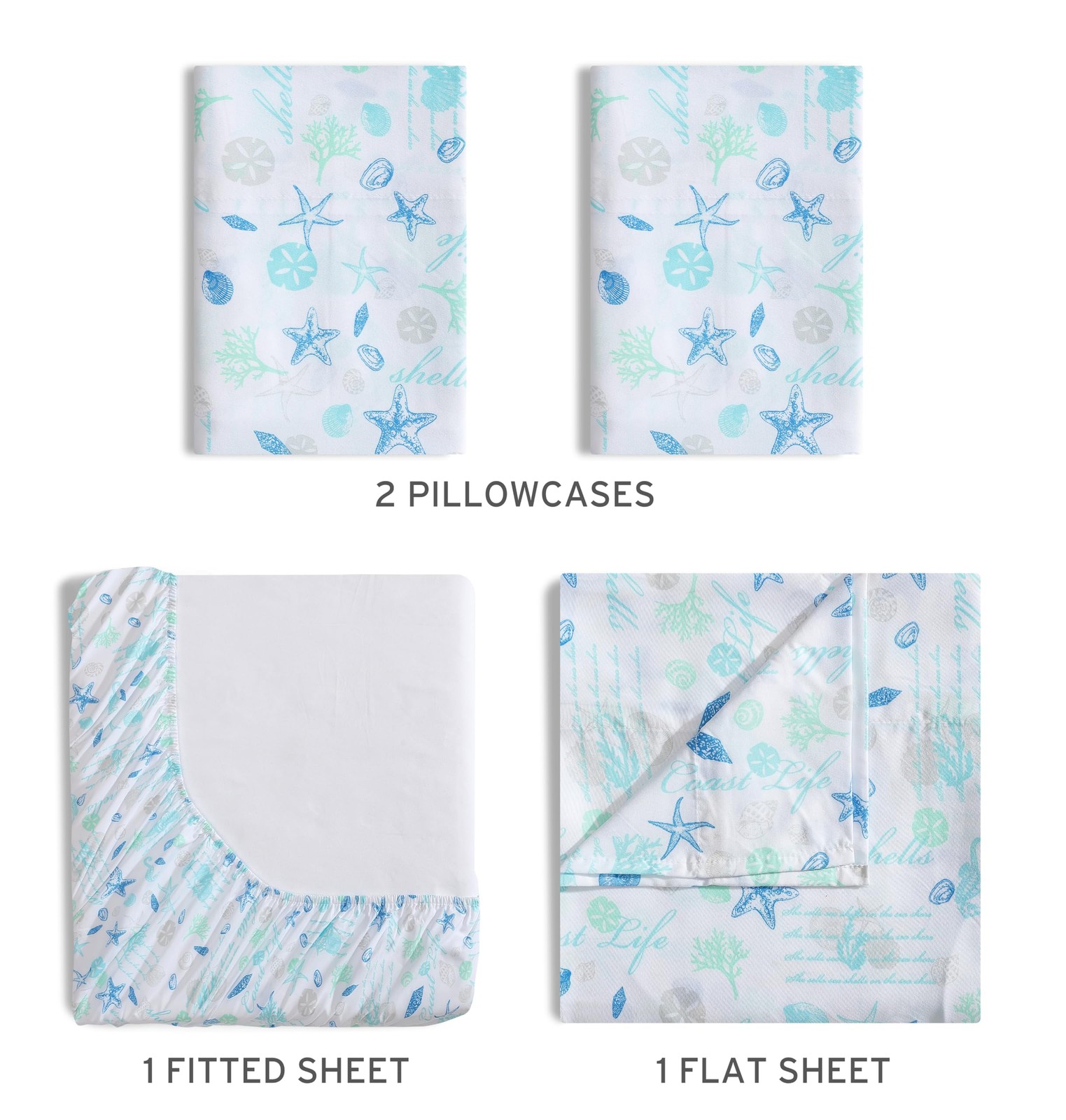 Coastal Print Microfiber Sheet Set, Soft, Comfy, 12" Deep Pockets, Queen, Ham...