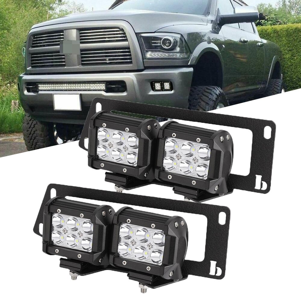 For 2010-2018 Dodge Ram 2500/3500 + 4" 18W LED Pods Fog light Lamp + Mounts Set