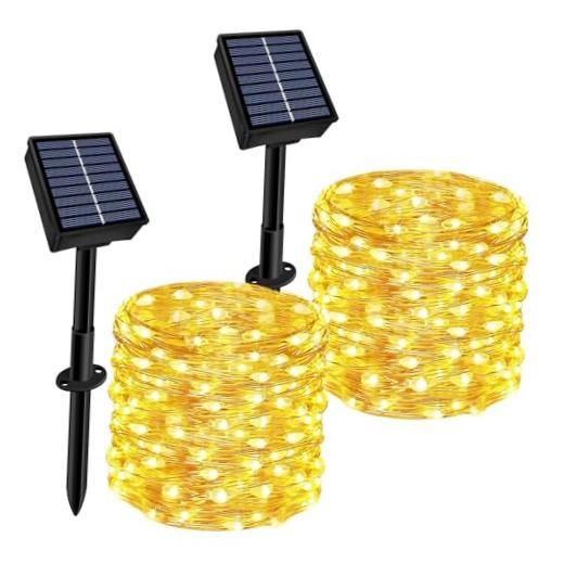 Warm White Solar String Lights - Waterproof - 66ft - 200LED - Set of 2