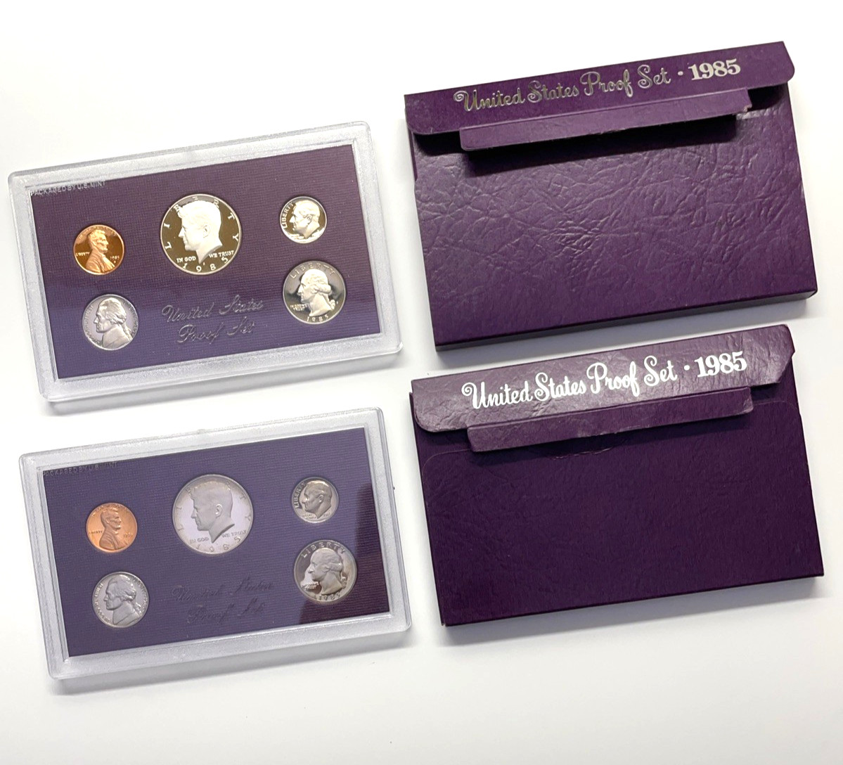 2 Complete Sets ** with BOXES  Vintage United States Mint 1985 PROOF SET 5 Coins