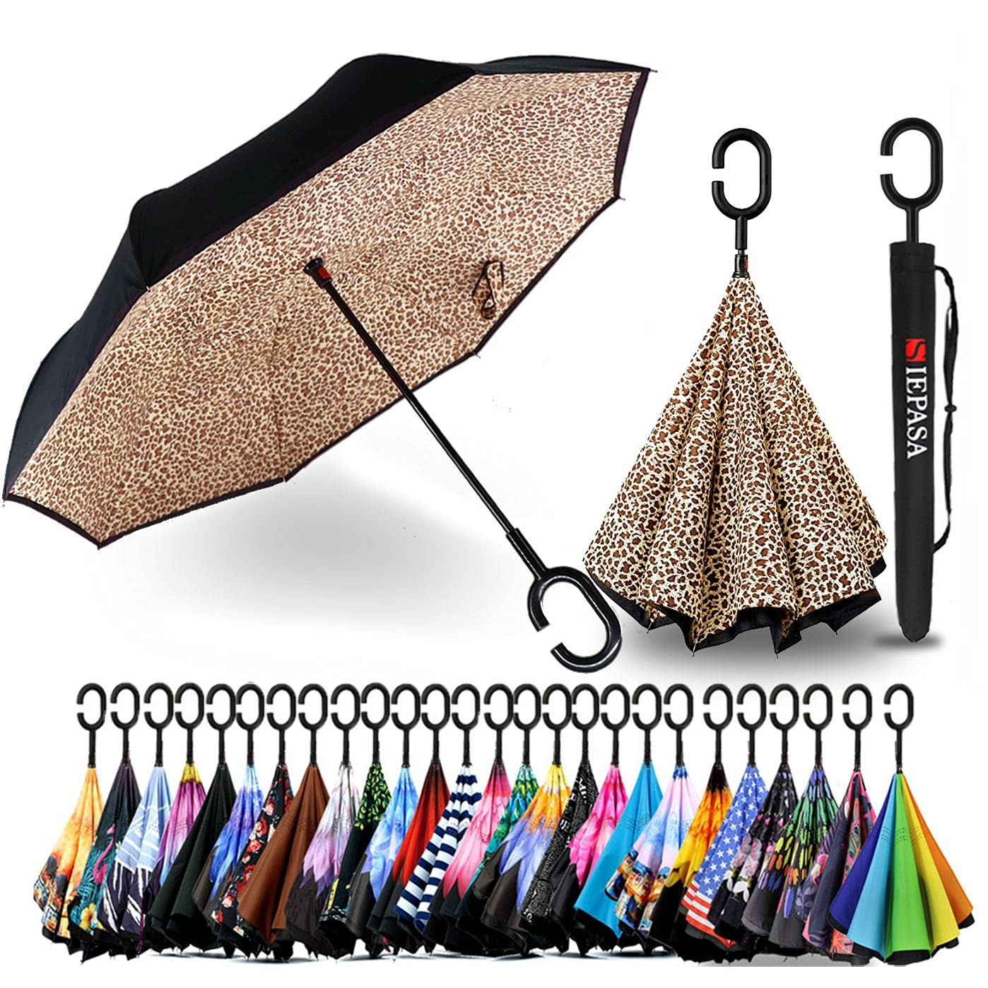 New SIEPASA 49/56 Inch Inverted Reverse Upside Down Umbrella Extra Large Double