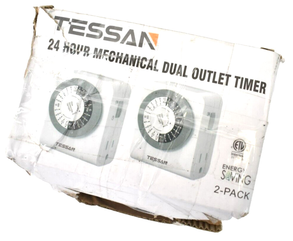 Tessan Outlet Timer Mechanical 24 Hour Light Timer Dual Prong 2 Pack 3 Socket