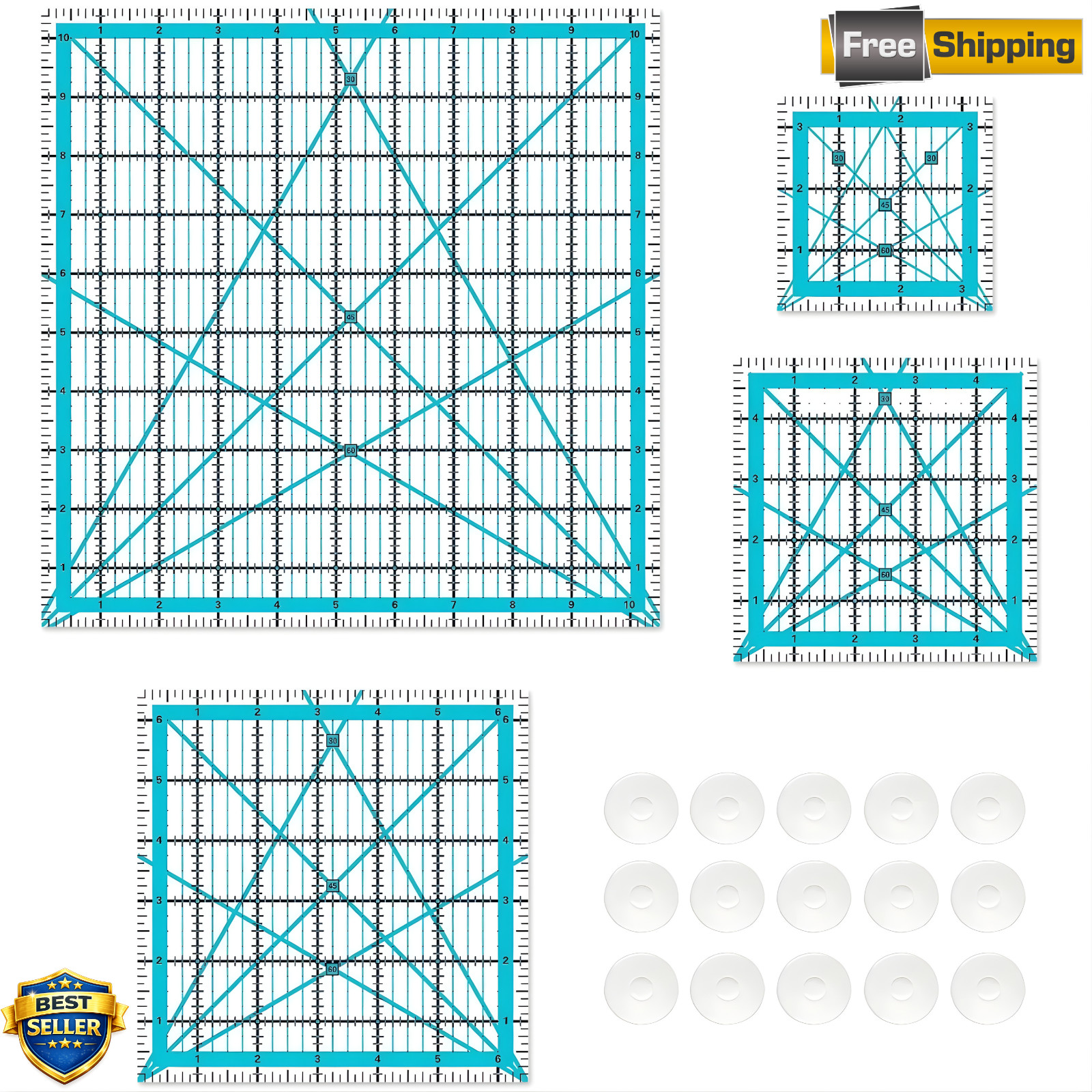Quilting Rulers, Sewing Rulers, 4 Piece Quilting Square Templates, Acrylic Ruler