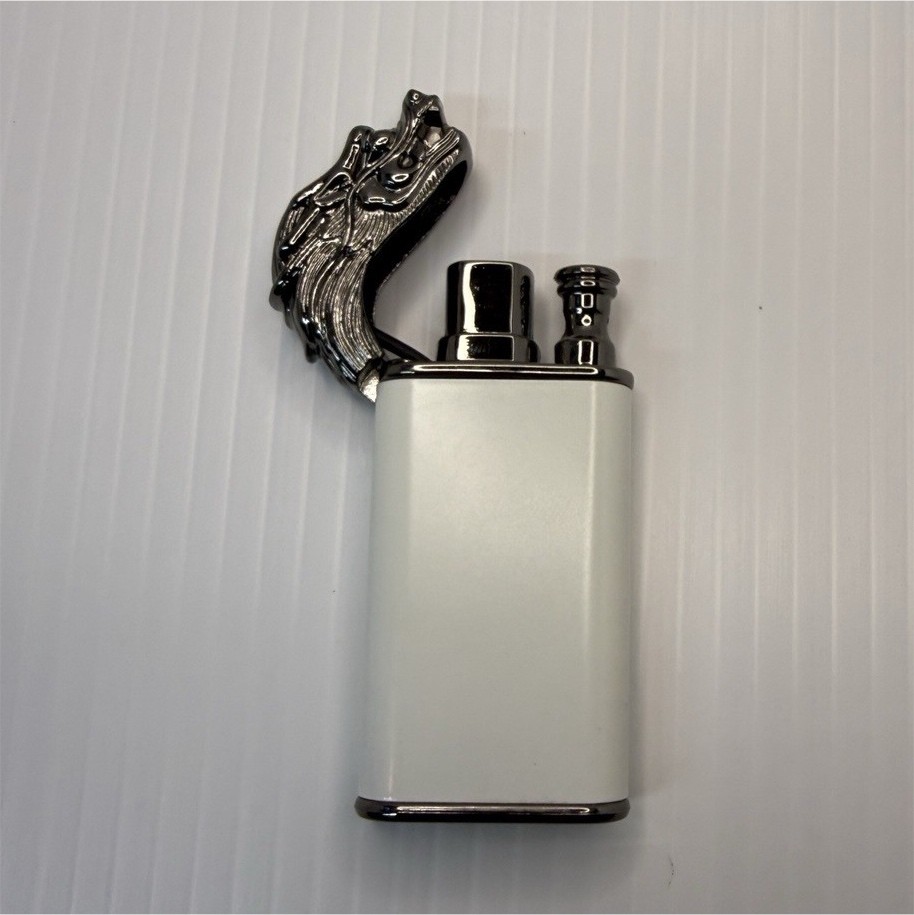Double Flame Lighter Dragon Head Glow in the Dark Metal White silver  B - 12