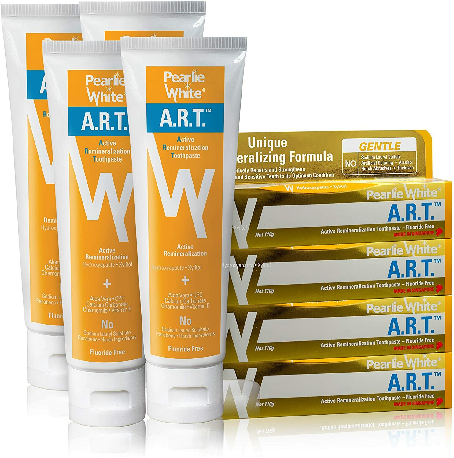 Pearlie White Active Remineralization Toothpaste, Fluoride Free 3.8oz, Pack of 4