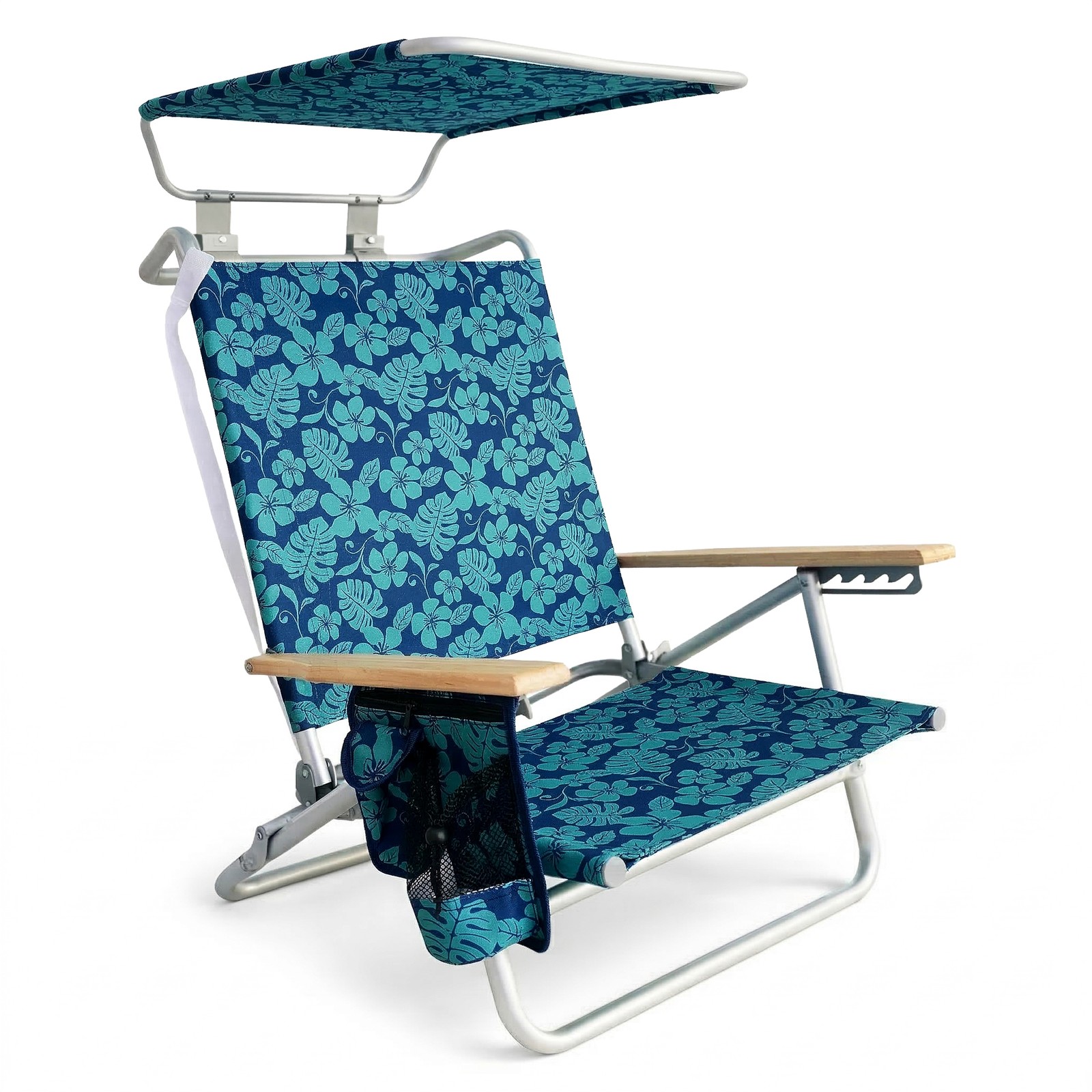 Bliss Hammocks Folding Beach Chair, Backpack Recliner with Canopy, Blue Flower