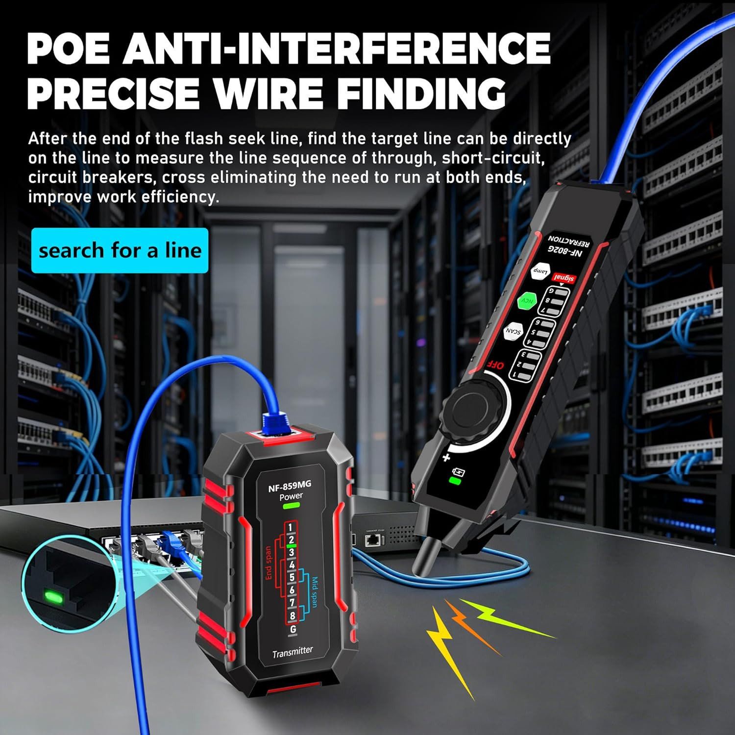 NF-802MG Network Cable Tester Ethernet Cable Tester with NCV and SCAN for PoE/Ca