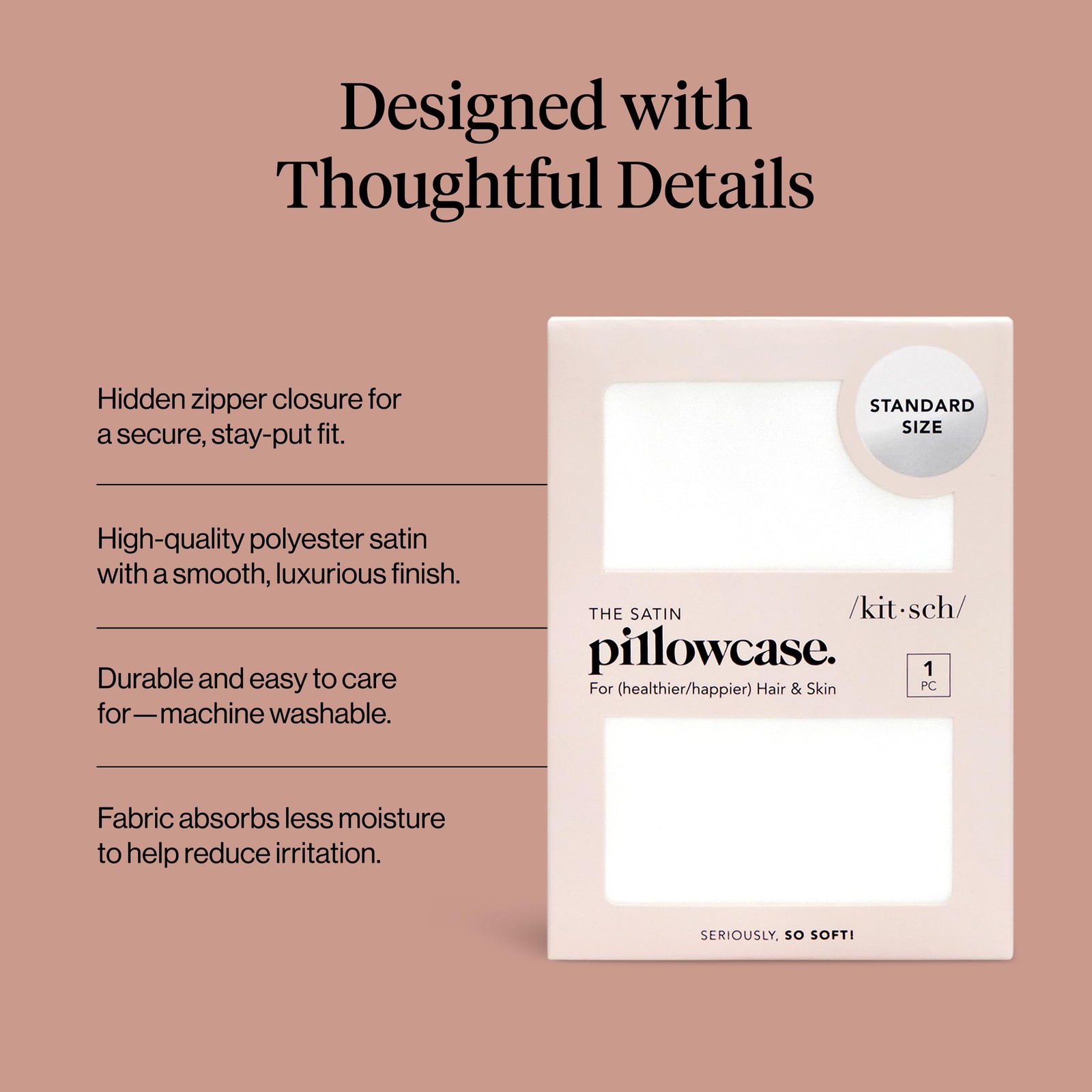 Kitsch Satin Pillowcase with Zipper, Ivory, 19x26 - Soft & Cooling