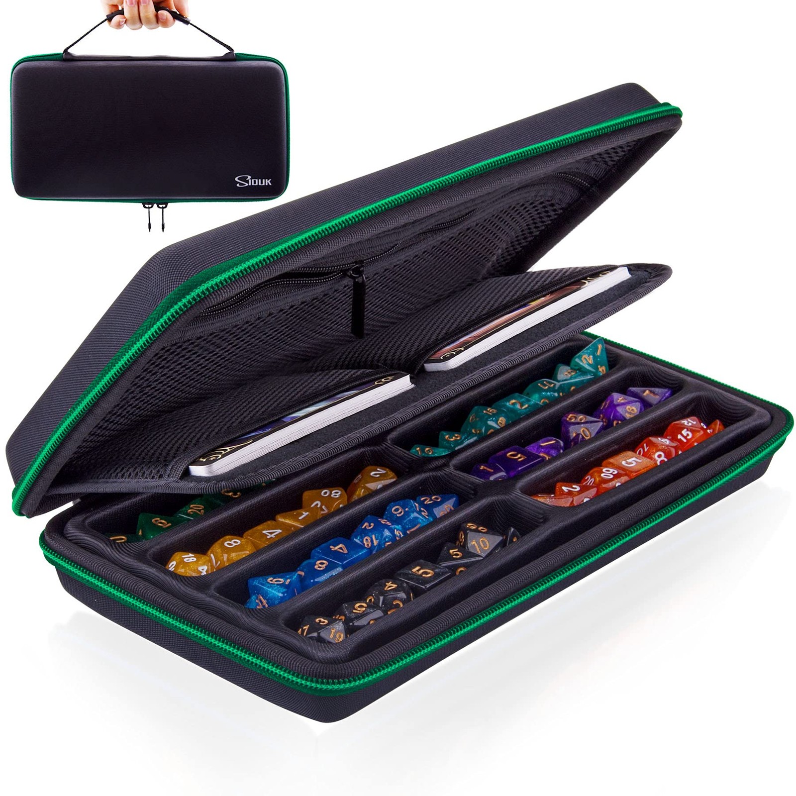 Green EVA Dice Case with Detachable Tray and Handle for Dungeons & Dragons an...