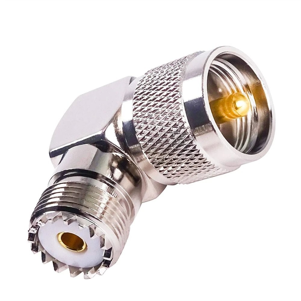 PL-259 UHF Male Plug to SO-239 UHF Female Jack Right-Angle RF Adapter Connector