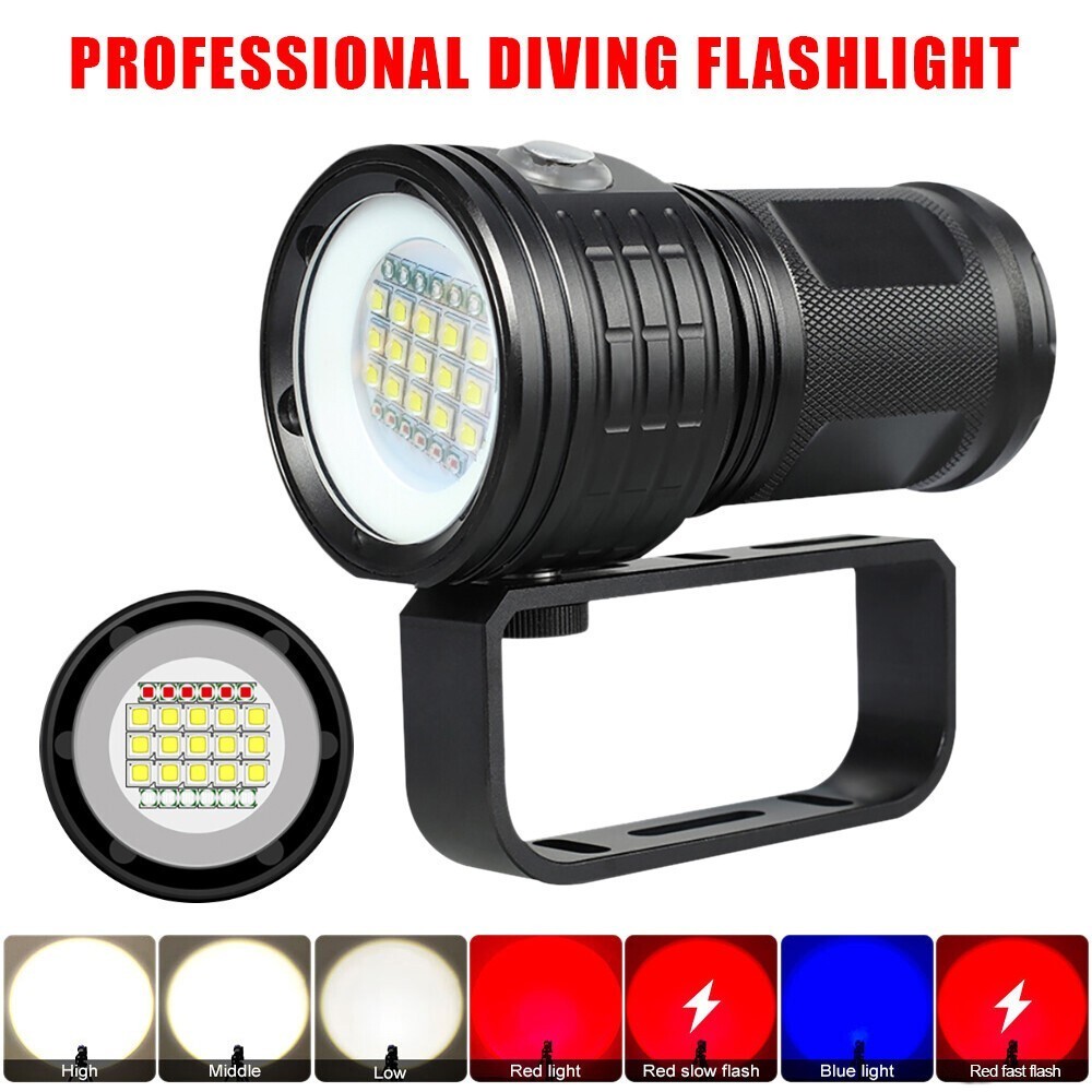 25000Lumen LED Scuba Diving Flashlight 500M Underwater Video Photography Light