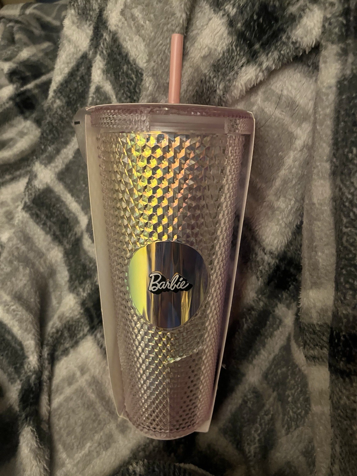 Mattel Barbie Studded Tumbler Cup w/ Straw Pink Holographic – New w/ Tag