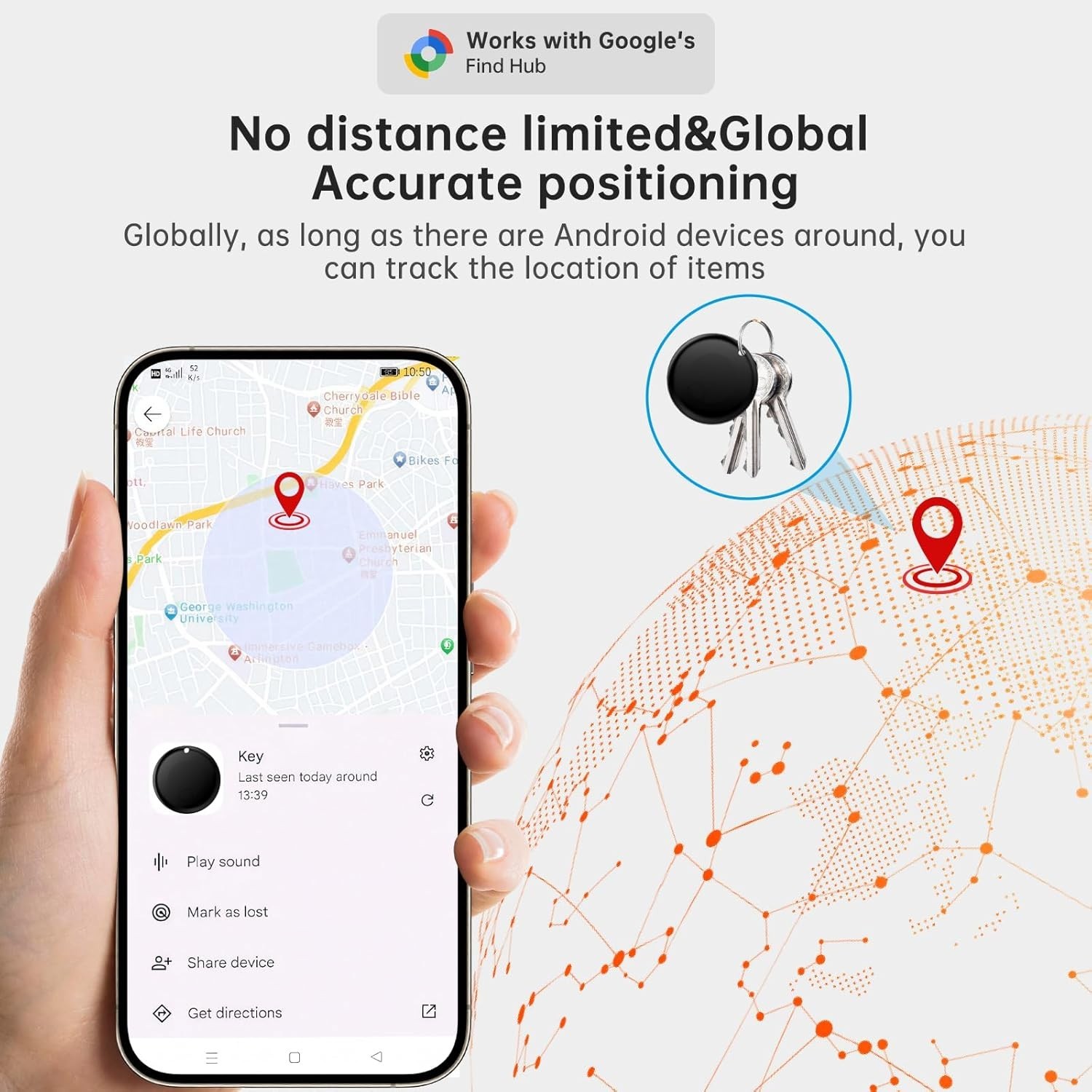 Compact Android Tracker Tag - 110dB Alerts, Waterproof, Ultra-Long Battery