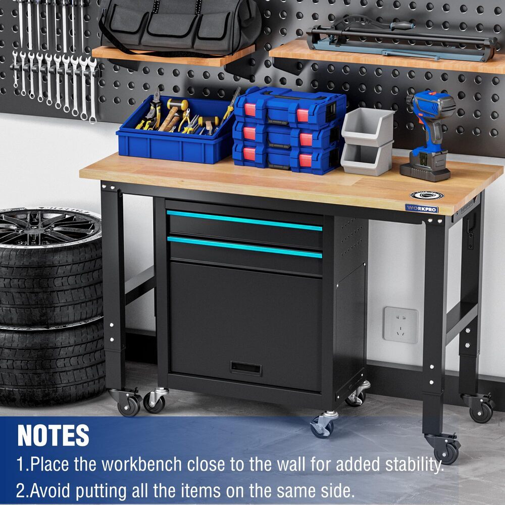 48" Adjustable Workbench 1000LBS Load Capacity 2PC 16x32" Metal Pegboard