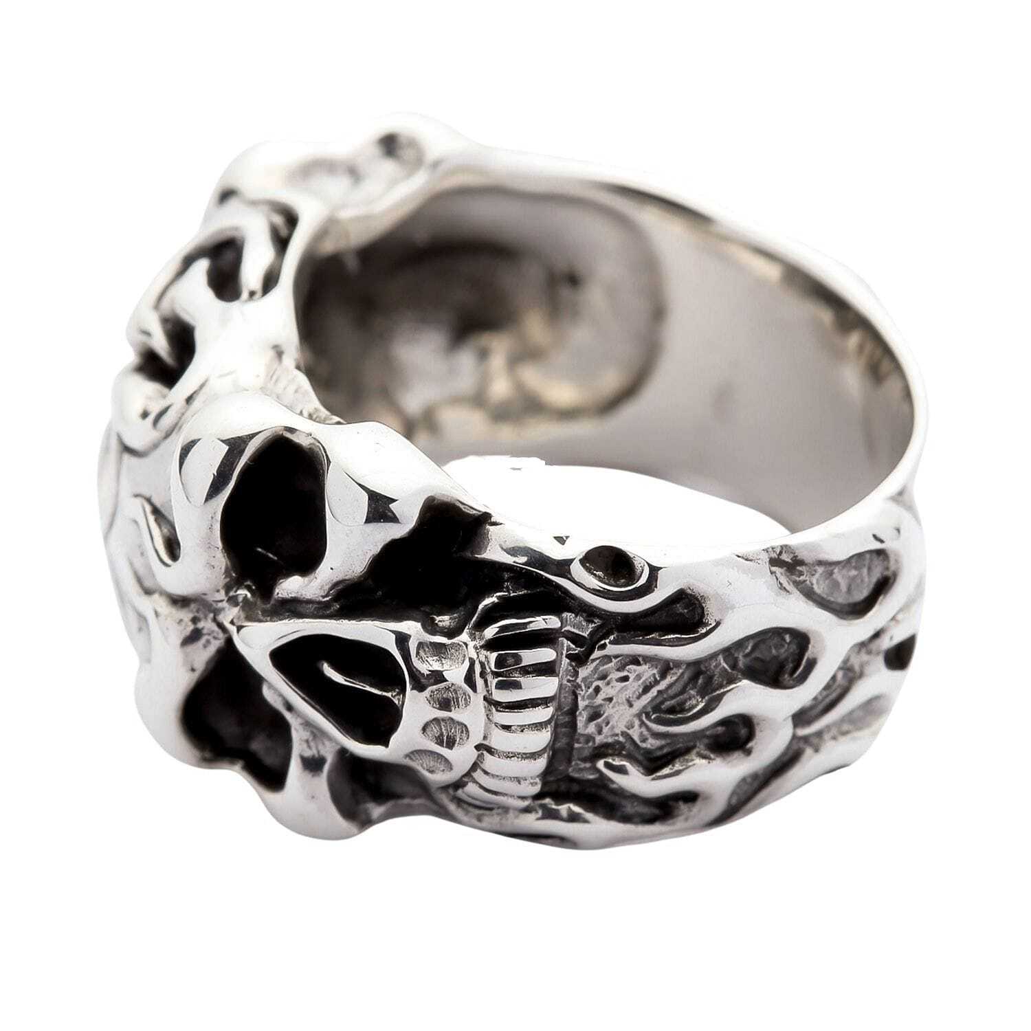 Sterling Silver Roller Skull Biker Ring