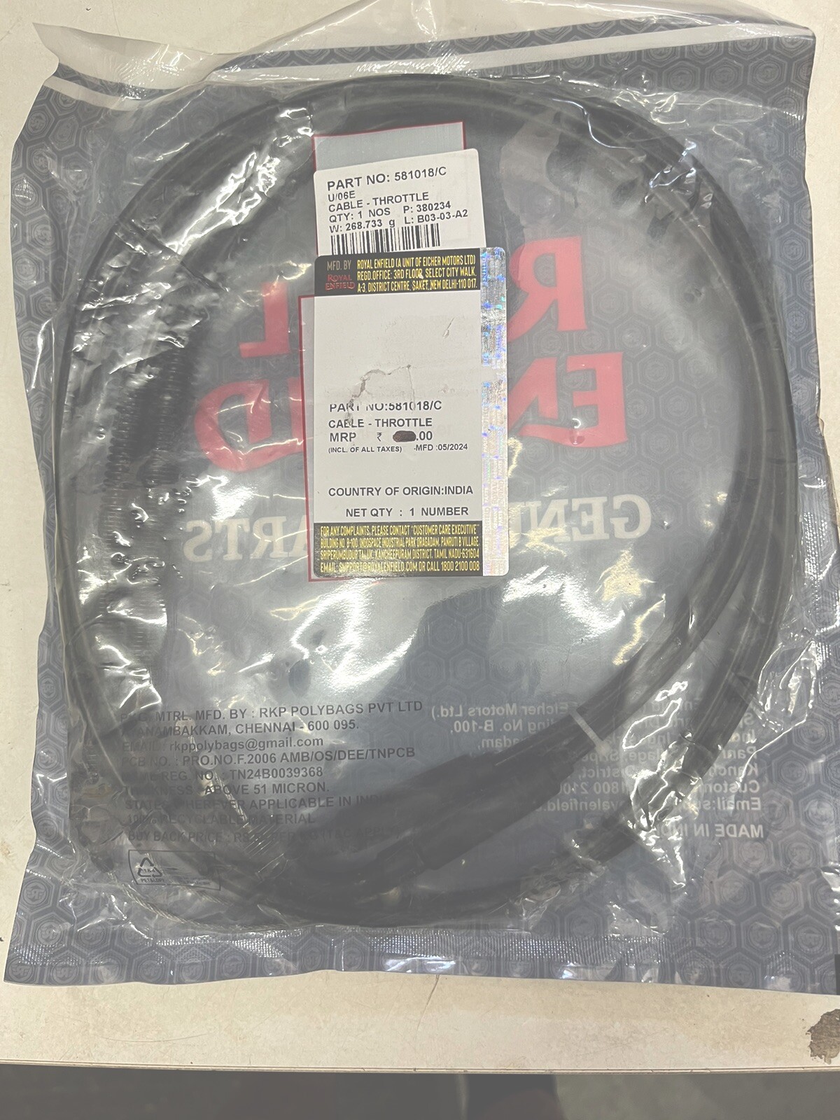 Royal Enfield Throttle Cable Classic 500 Twin Cable OEM Quality