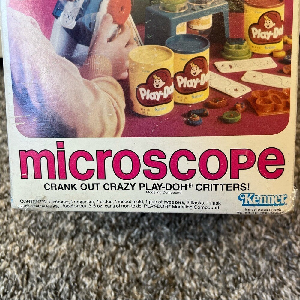 Play-doh Vintage 1980 Microscope Crank Out Crazy Critters In Box Set Kenner