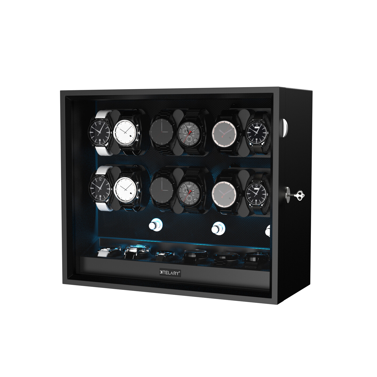 Automatic 12 Watch Winder Box With 6 Extra Storage Box With Mabuchi Motors LED