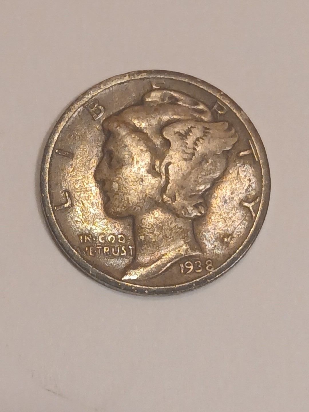 1938 D Winged Liberty Mercury Dime 90% Silver 10c US Coin Very Good