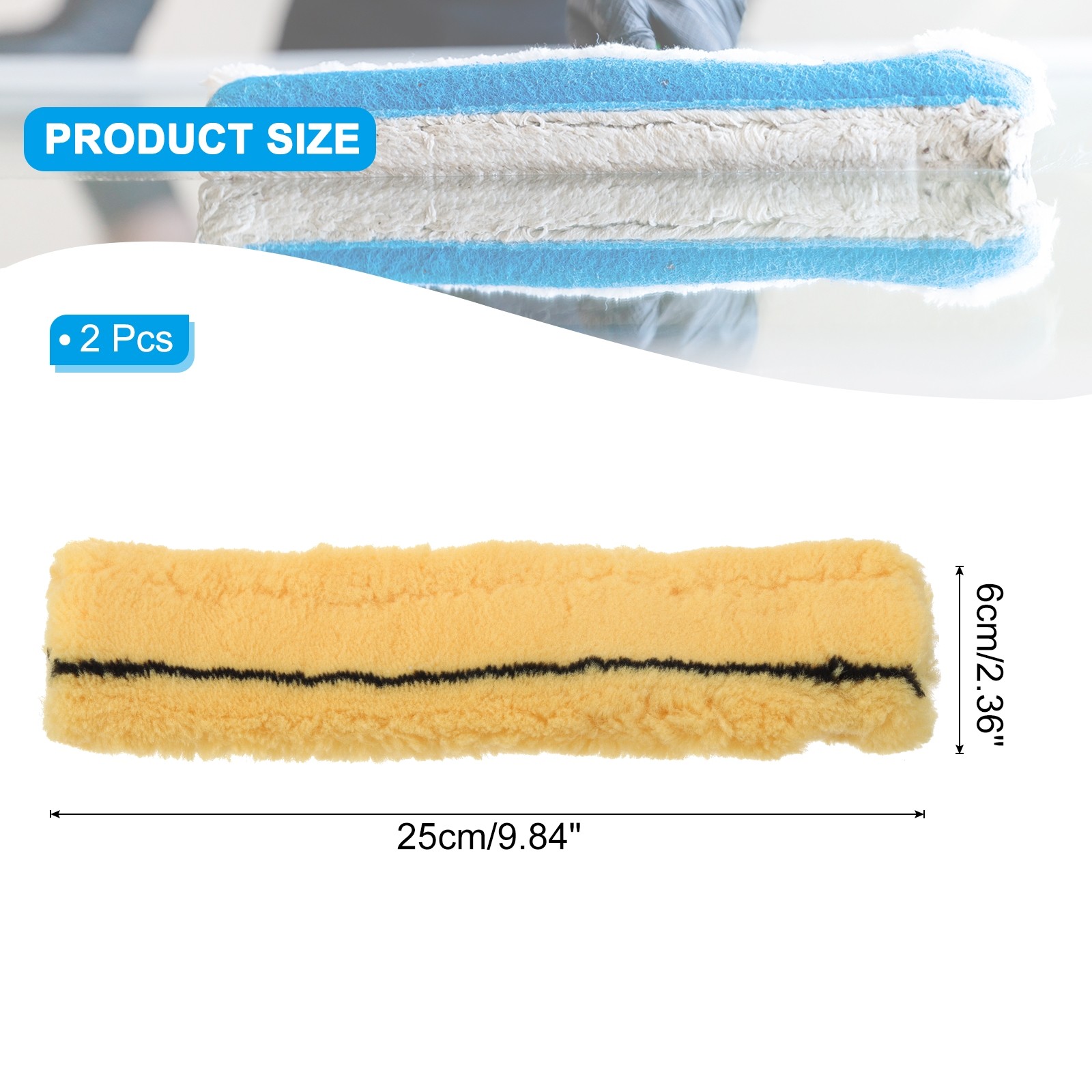 2 Pcs Microfiber Window Scrubber Replacement Head 9.84 Inch Yellow