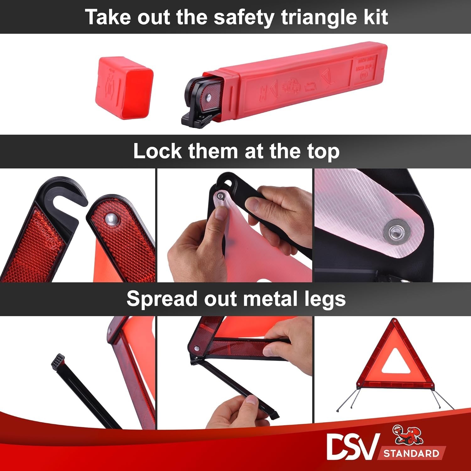 Compact Reflective Emergency Vehicle Warning Triangles (3-Pack)