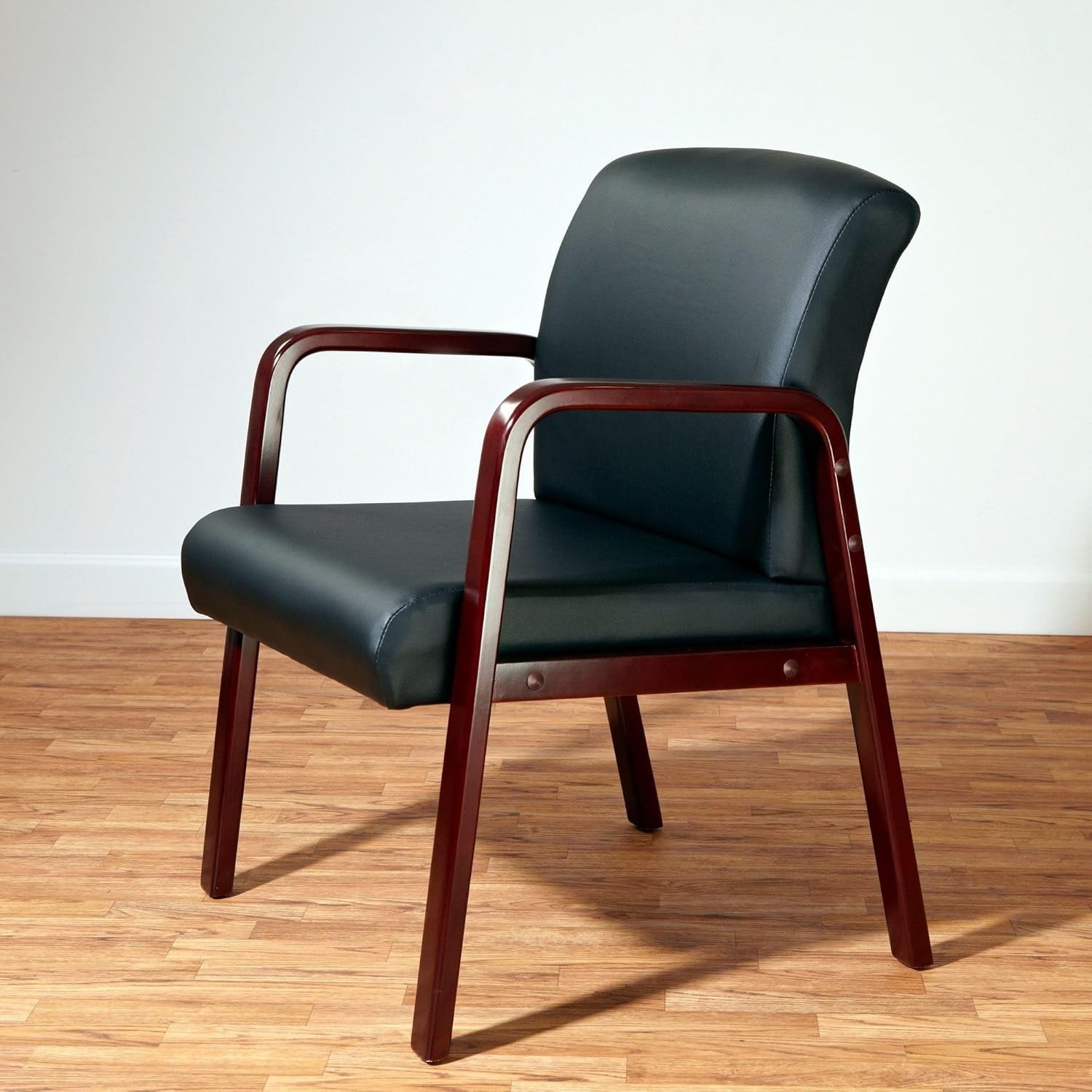 Reception Lounge Series Guest Chair Mahogany/Black Leather