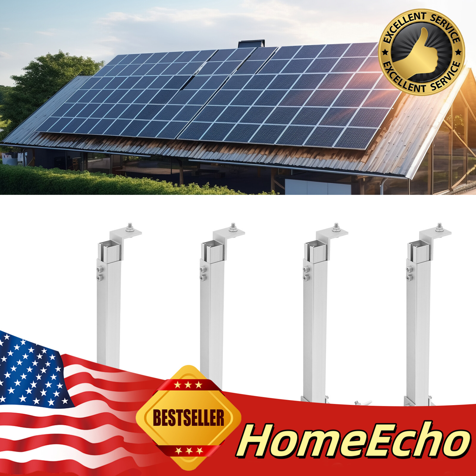 2-Pair Adjustable Solar Panel Tilt Mounting Rack Brackets For RV/Rooftop/Floor